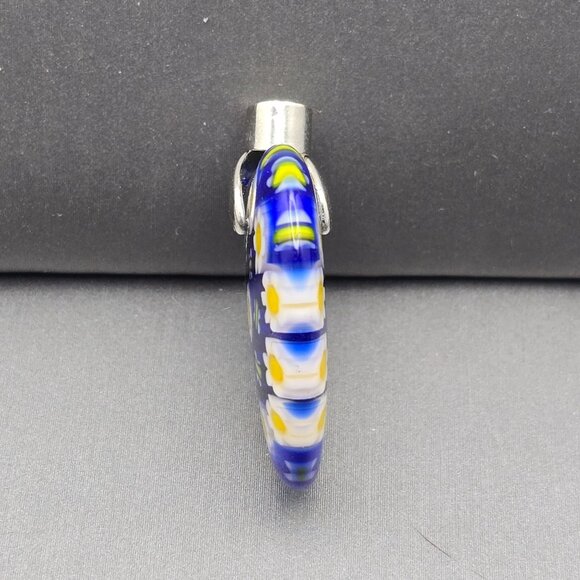 Murano Style Millefiori Heart Pendant 1.5" White Daisy Mosaic 18k GP Bail - Picture 7 of 10